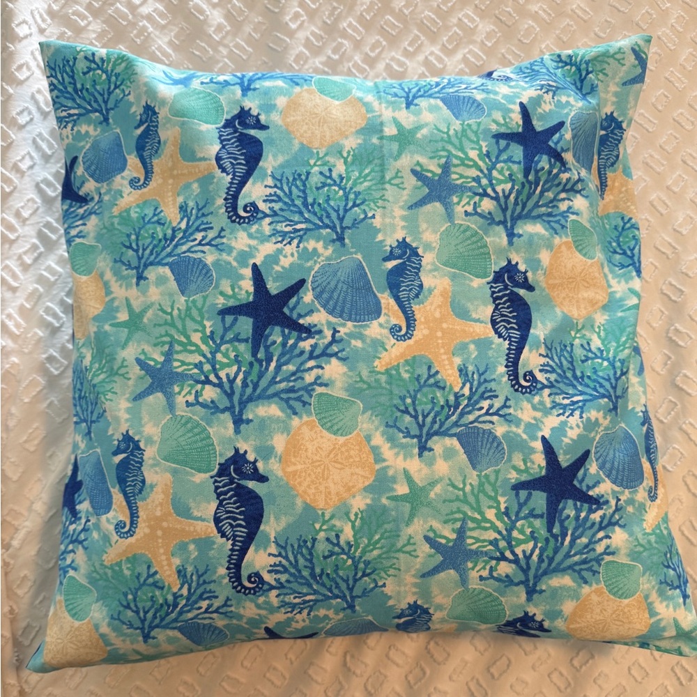 Blue and Beige Sea Life Throw Pillow Cover